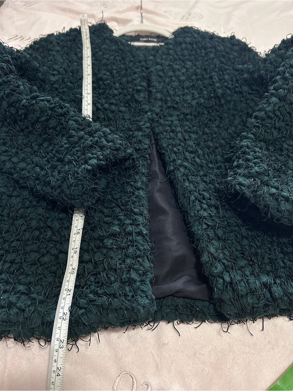 Zara Green Cropped Fully Lined Open Front Jacket Coat Size XS - Picture 6 of 9